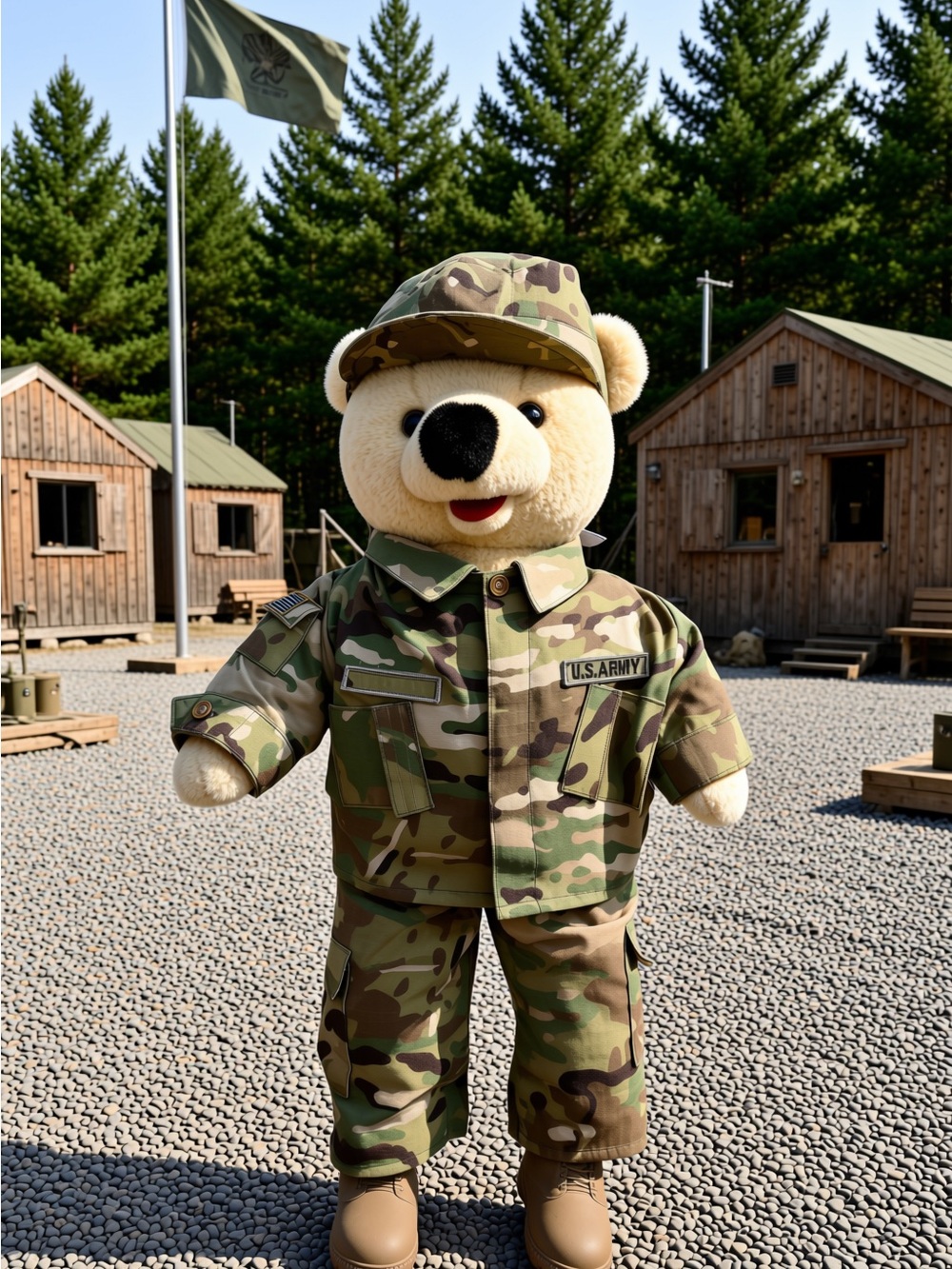 VTG U.S. Army Plush Bear in Green Camo Uniform 20” Tall 1989 Excellent Condition